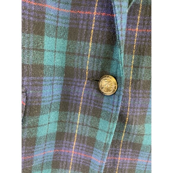 BOGO Alfred Dunner Plaid Wool Blazer One Button Shoulder Pad Green Navy Women 14 - Picture 3 of 10